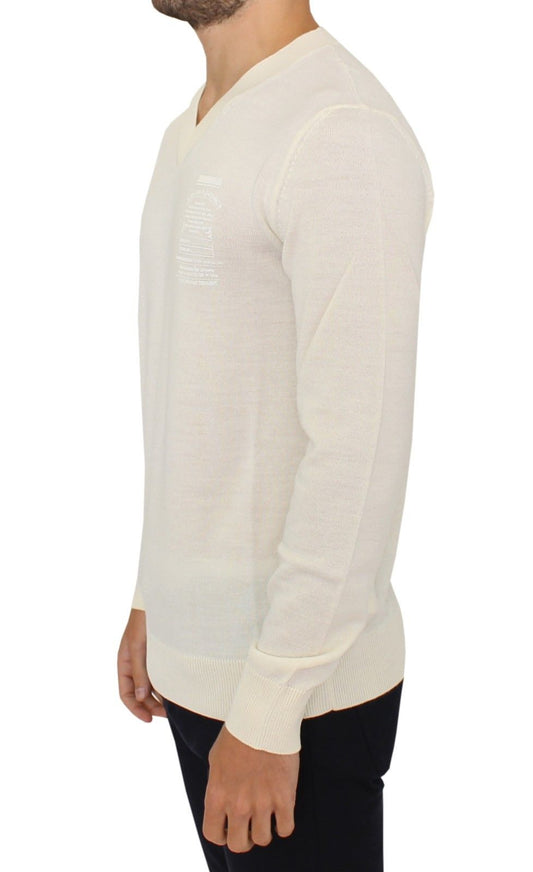 Maglione in misto lana con scollo a V bianco sporco