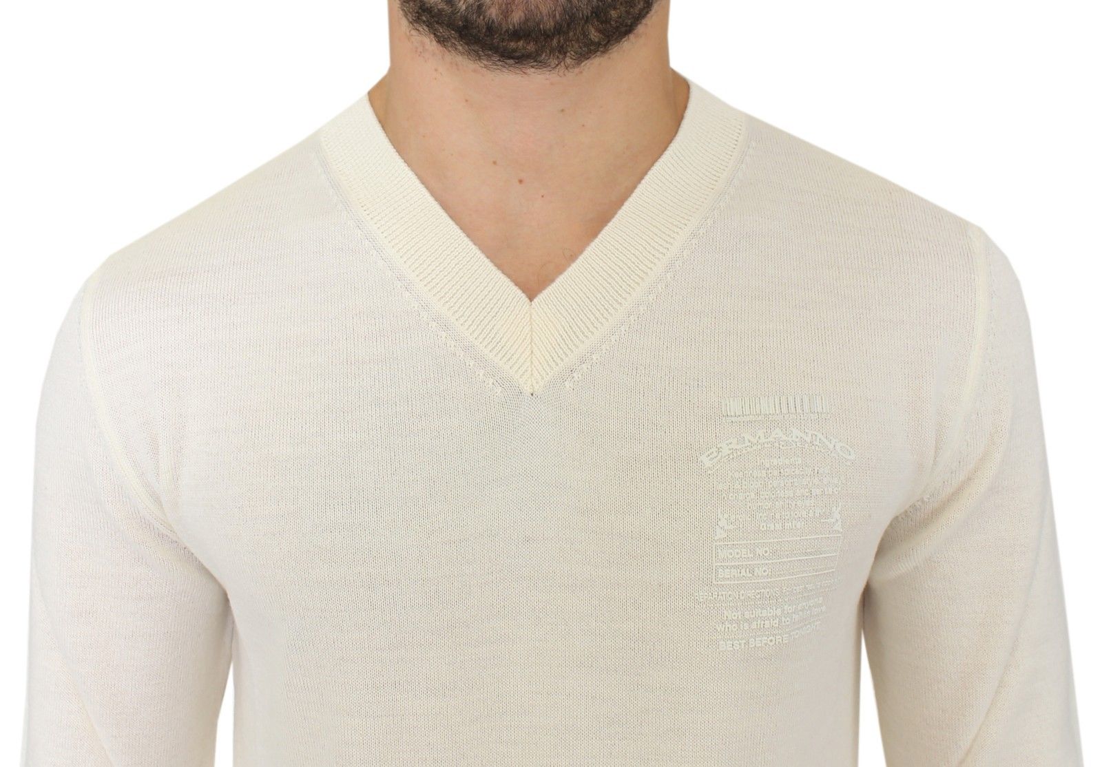 Off-White Pullover aus Wollmischung mit V-Ausschnitt