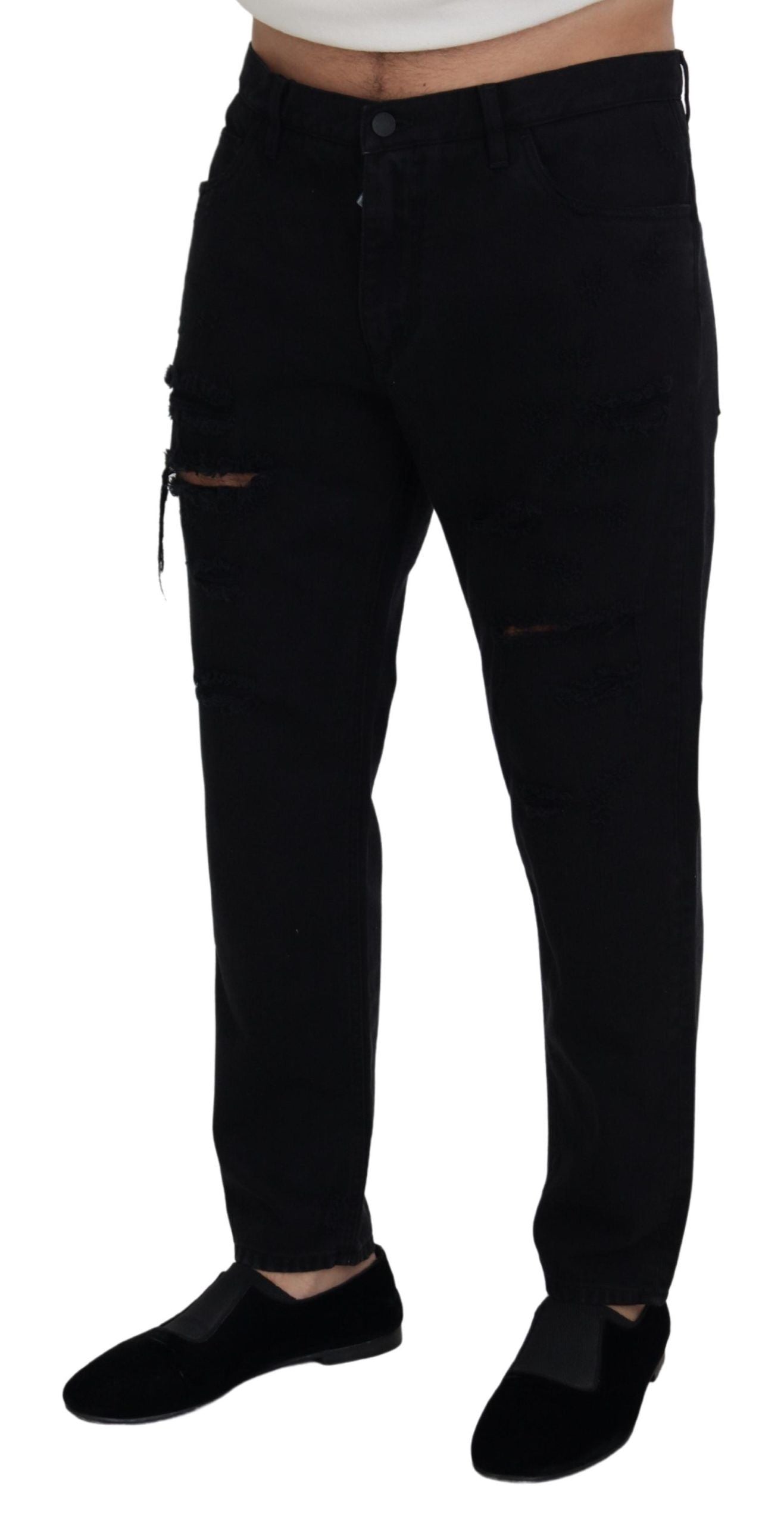 Elegante schwarze italienische Jeans im Loose Fit