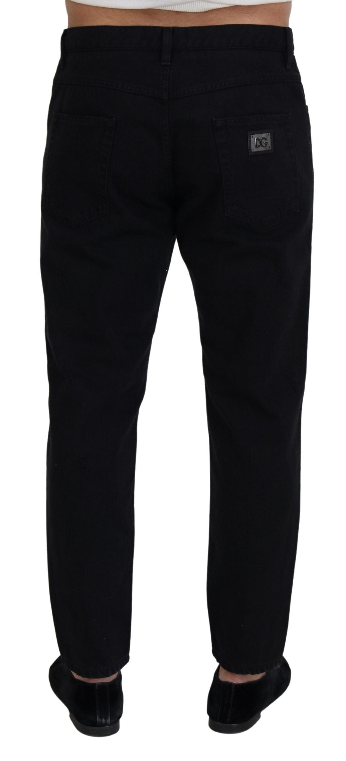 Elegante schwarze italienische Jeans im Loose Fit