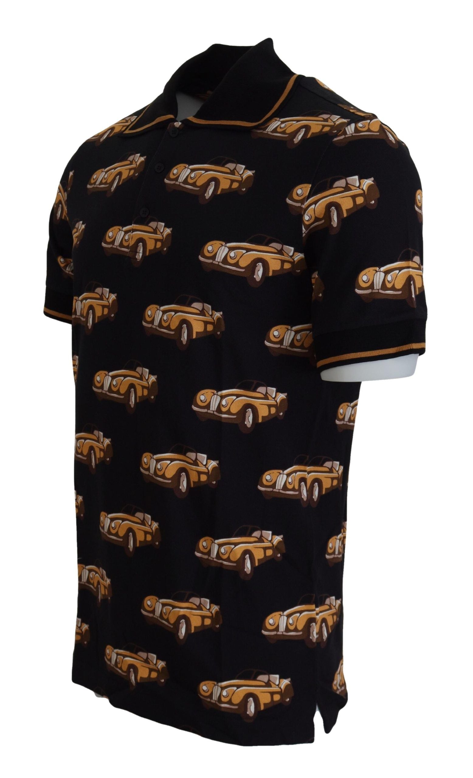 Elegantes Polo-T-Shirt mit Auto-Print in Schwarz