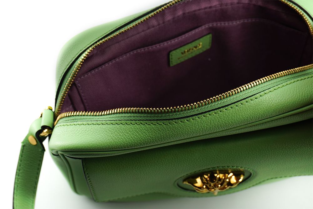 Elegante borsa per macchina fotografica in pelle verde menta