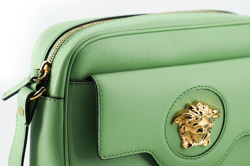 Elegante borsa per macchina fotografica in pelle verde menta