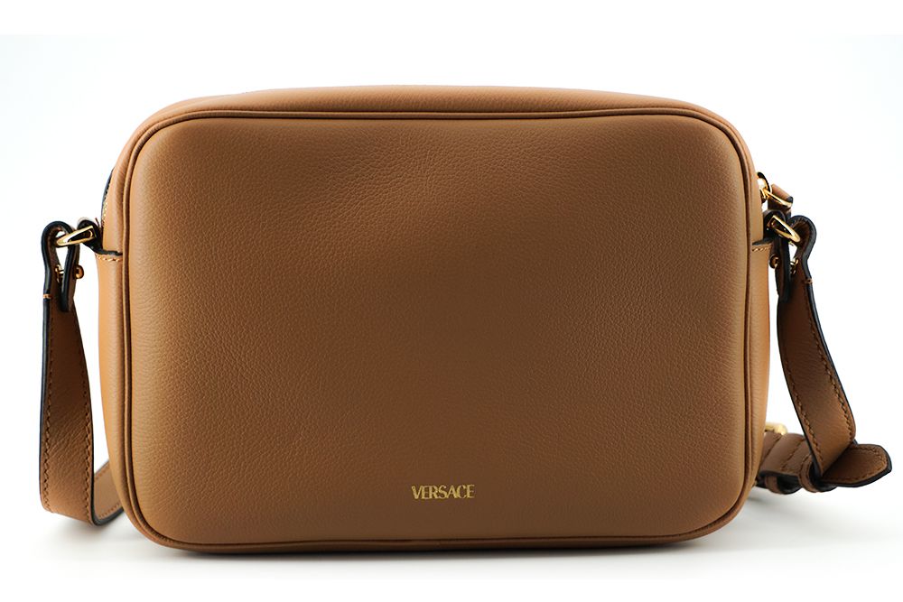 Elegante borsa a tracolla in pelle marrone per macchina fotografica