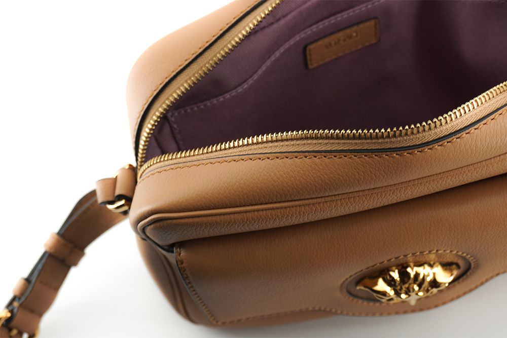 Elegante borsa a tracolla in pelle marrone per macchina fotografica