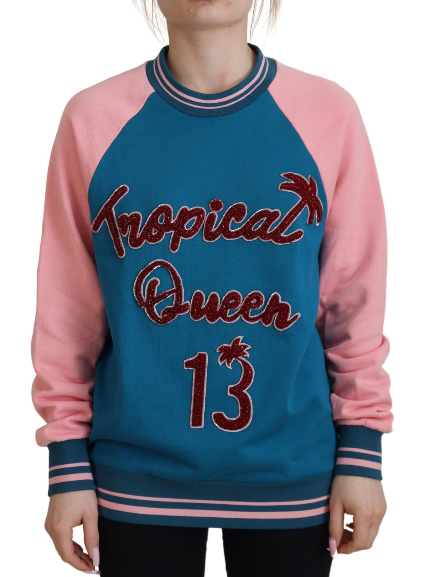 Maglione in cotone con paillettes Tropical Queen