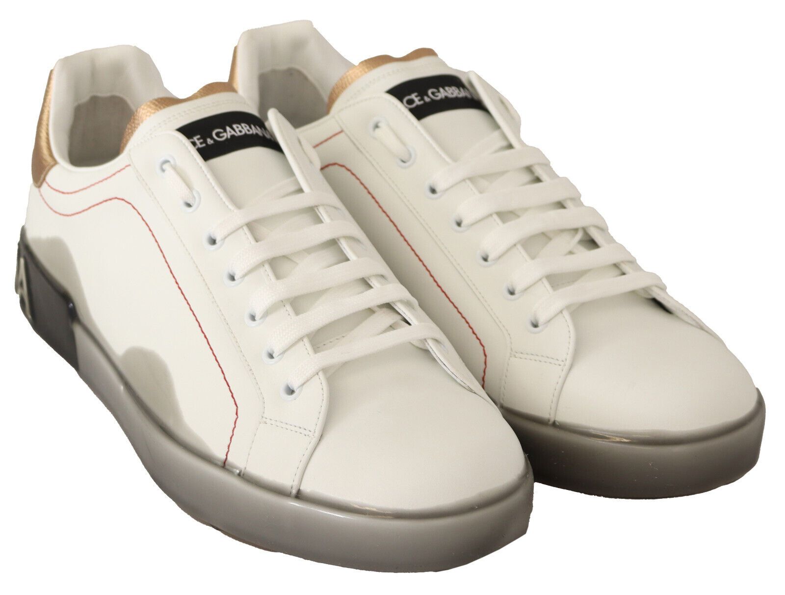 Elegante Sneakers aus weißem und goldenem Leder