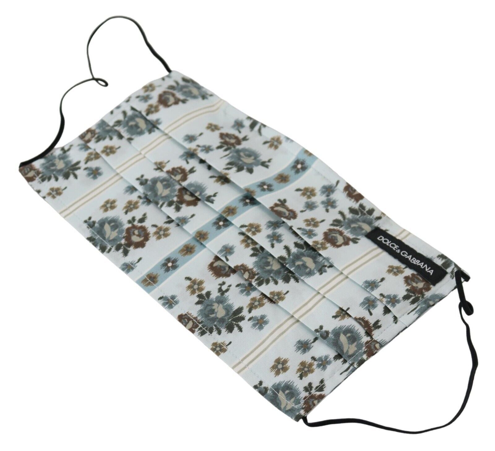 Mascherina viso in cotone plissettato con motivo floreale bianco chic