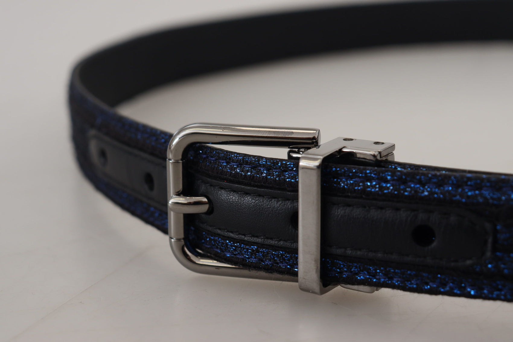 Elegante cintura in pelle jacquard blu