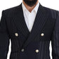 Elegant Navy Slim-Fit Double Breasted Blazer