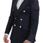 Navy Blue Double Breasted Slim Fit Blazer