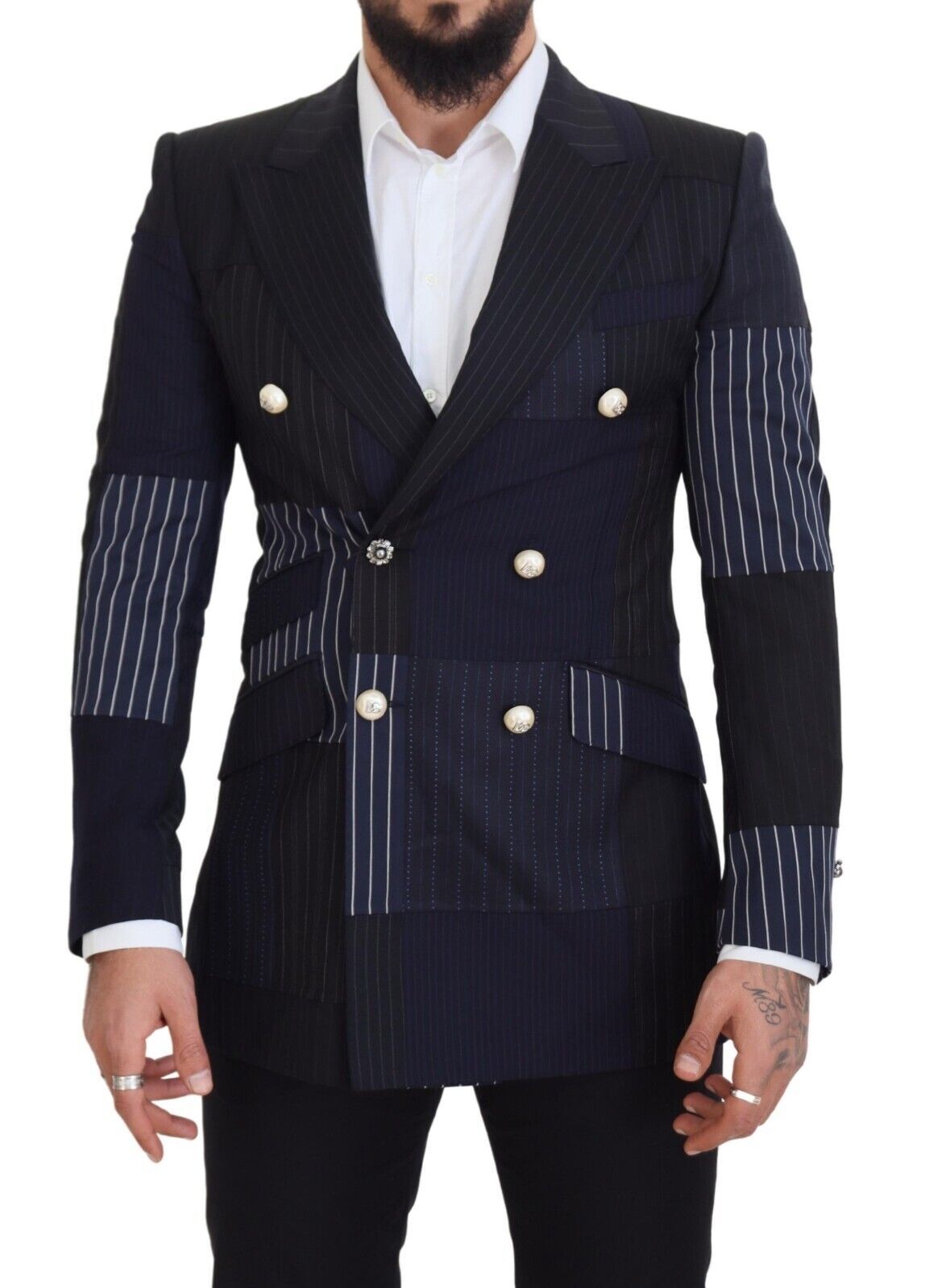 Elegant Navy Double Breasted Wool Blazer