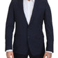 Elegant Dark Blue Slim Fit Wool Blazer