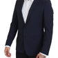 Elegant Dark Blue Slim Fit Wool Blazer