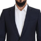 Elegant Dark Blue Slim Fit Wool Blazer