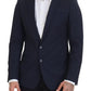 Elegant Dark Blue Slim Fit Wool Blazer