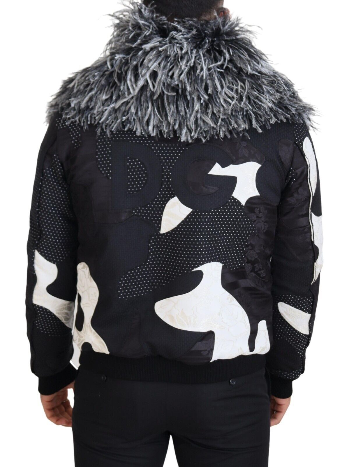 Elegante Shearling-Zip-Jacke in Schwarz &amp; Weiß