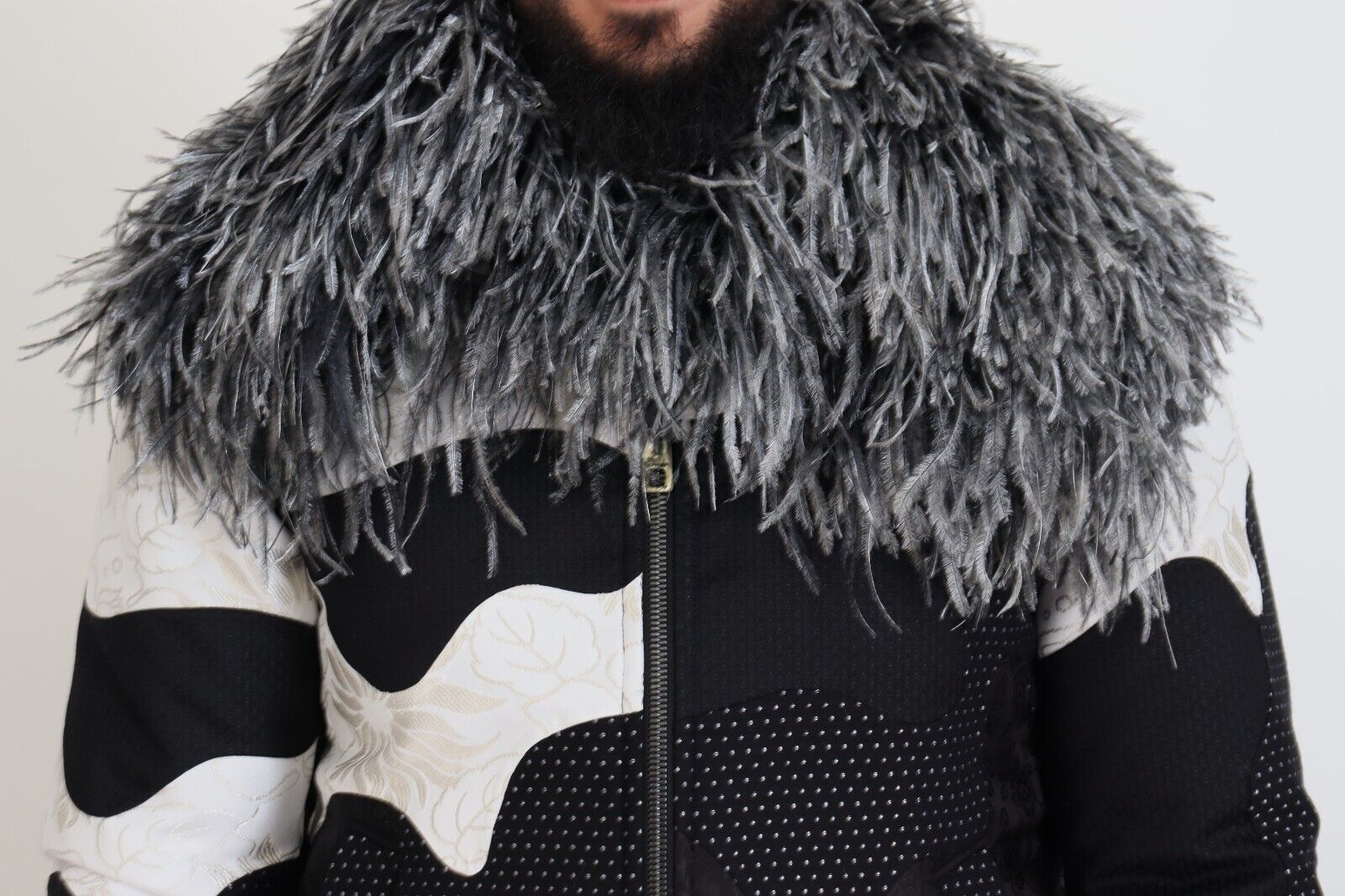 Elegante Shearling-Zip-Jacke in Schwarz &amp; Weiß