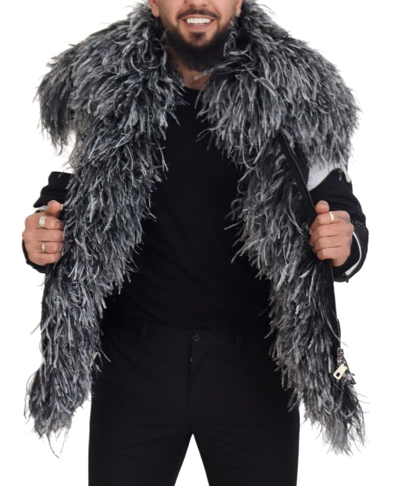 Elegante Shearling-Zip-Jacke in Schwarz &amp; Weiß