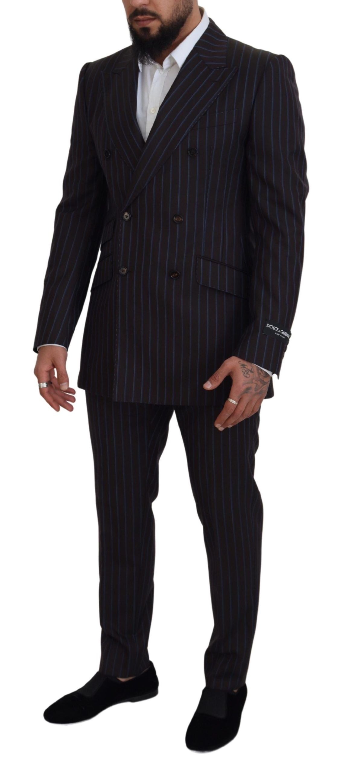 Elegante abito in lana vergine a righe nere