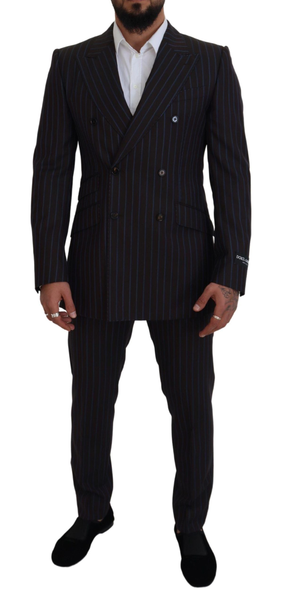 Elegante abito in lana vergine a righe nere