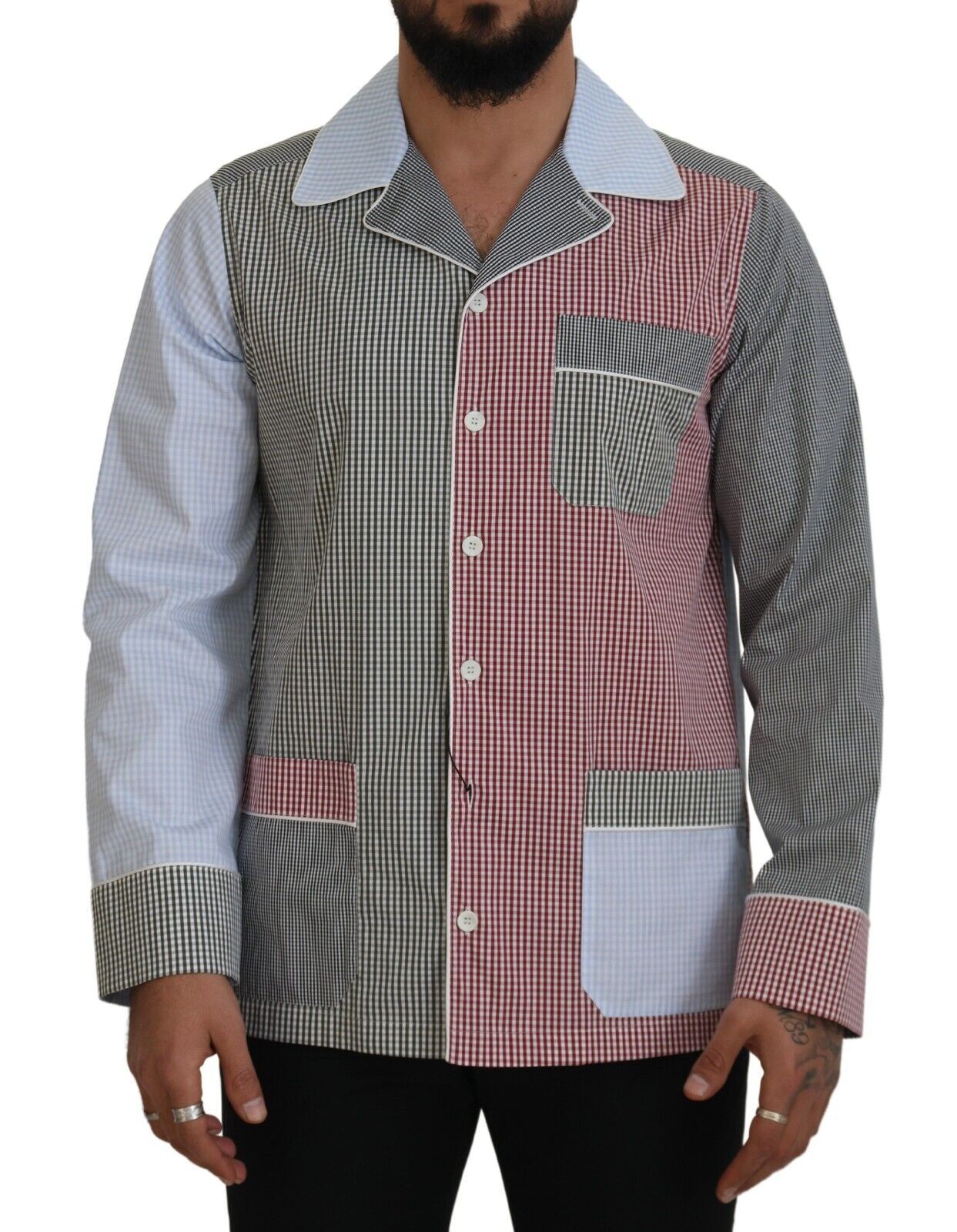 Mehrfarbiges Button-Down-Schlafshirt aus Baumwolle