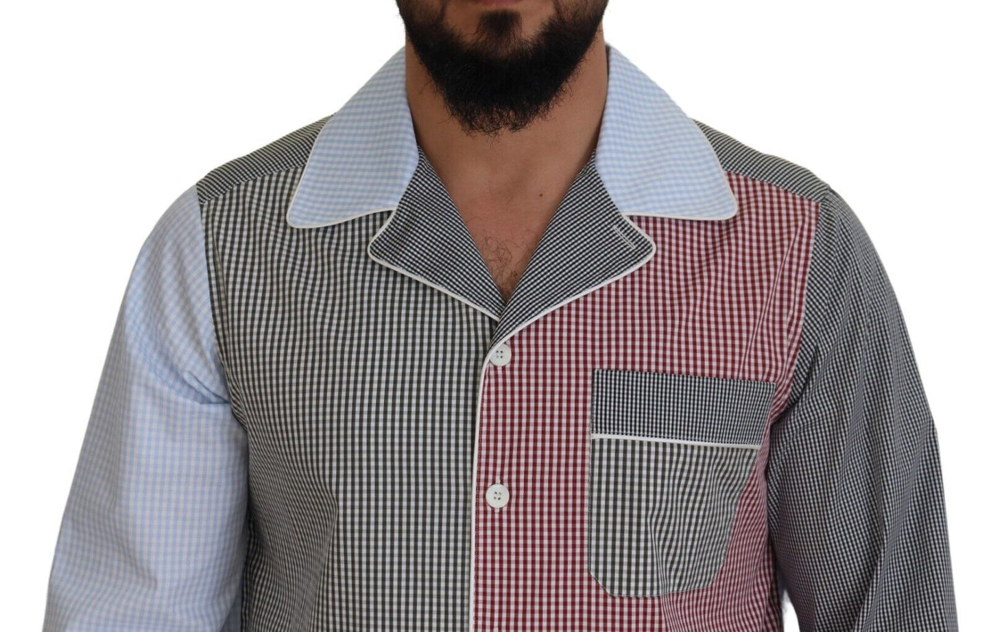 Mehrfarbiges Button-Down-Schlafshirt aus Baumwolle