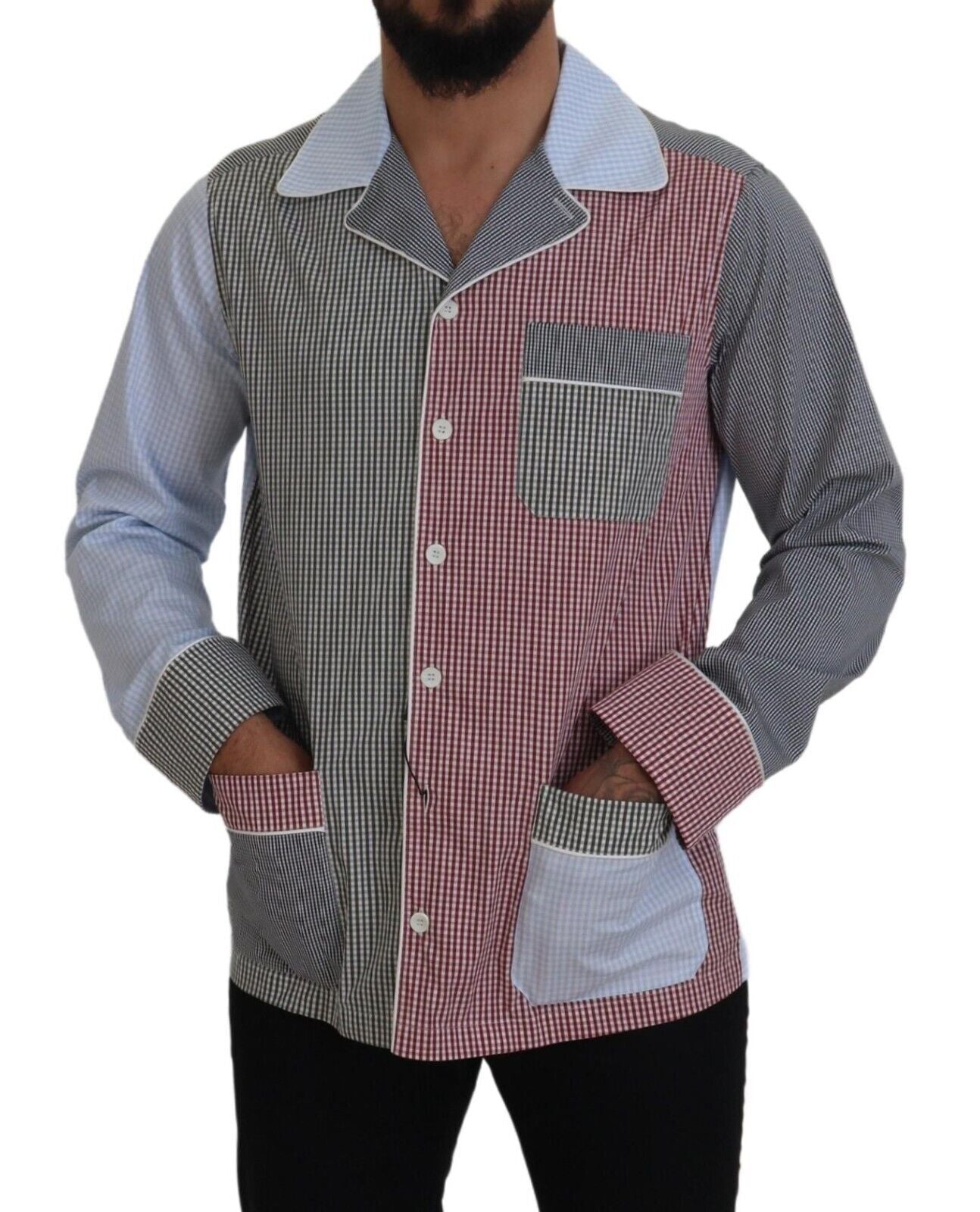 Mehrfarbiges Button-Down-Schlafshirt aus Baumwolle
