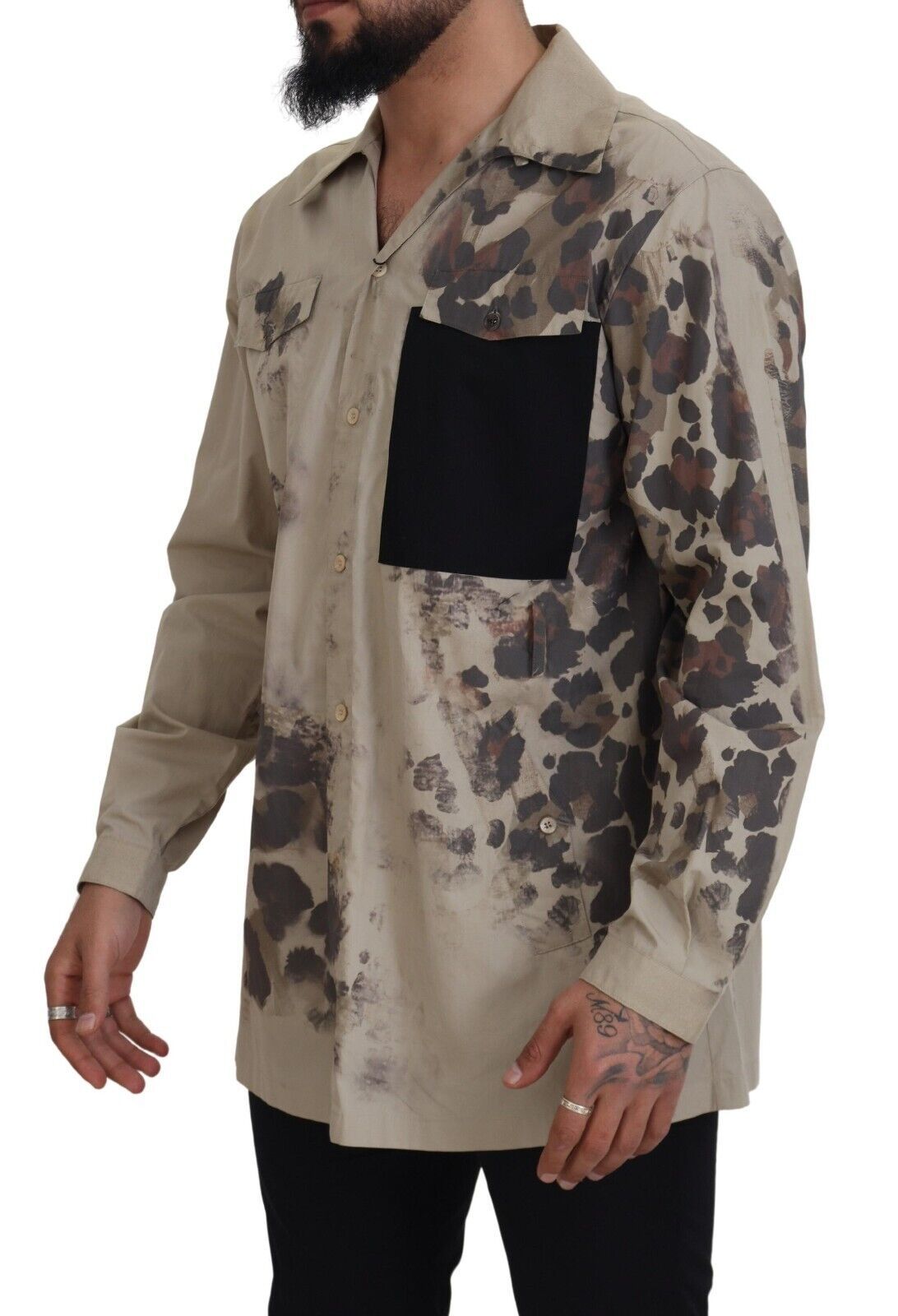 Beiges Button-Down-Freizeithemd aus Baumwolle