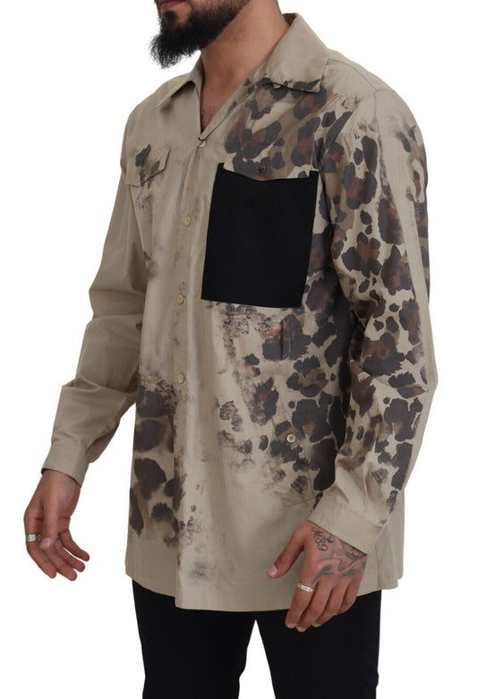 Beiges Button-Down-Freizeithemd aus Baumwolle
