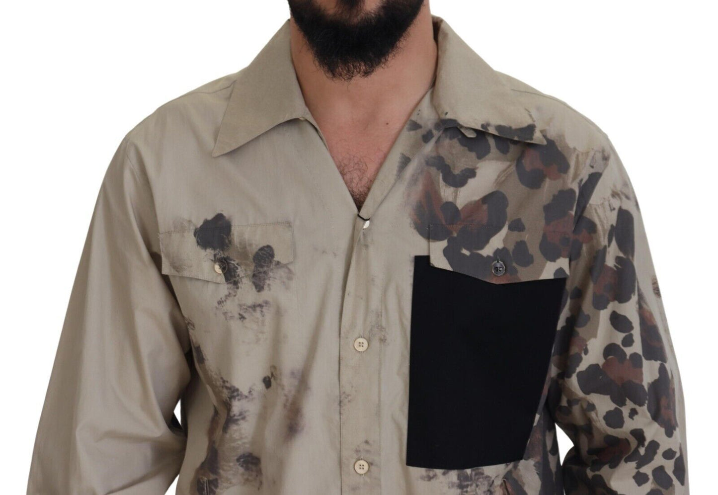 Beiges Button-Down-Freizeithemd aus Baumwolle
