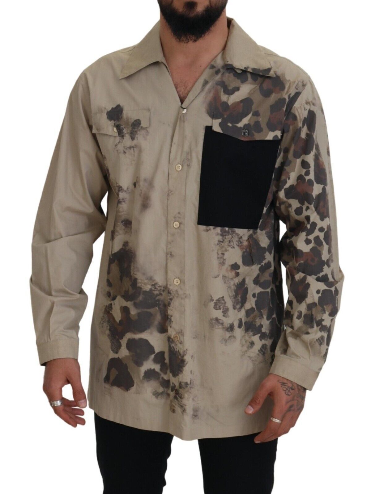 Beiges Button-Down-Freizeithemd aus Baumwolle