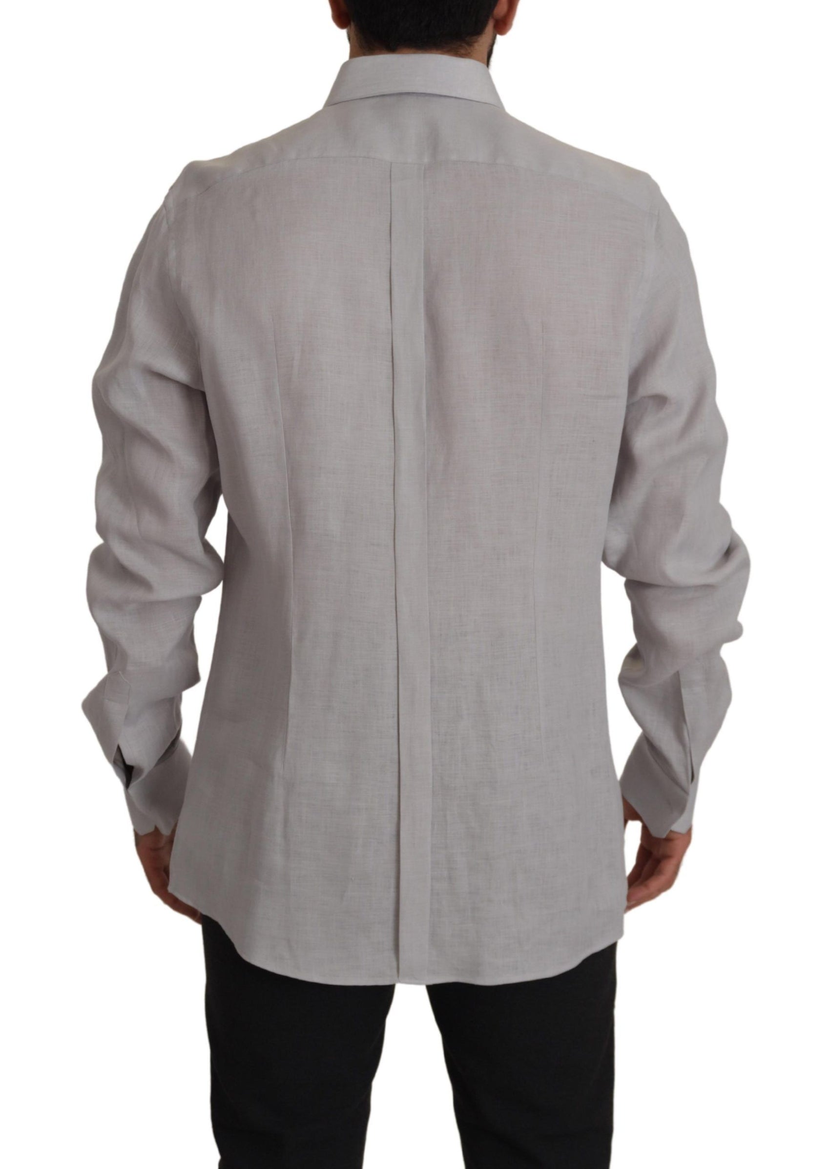 Elegante camicia in lino grigio slim fit