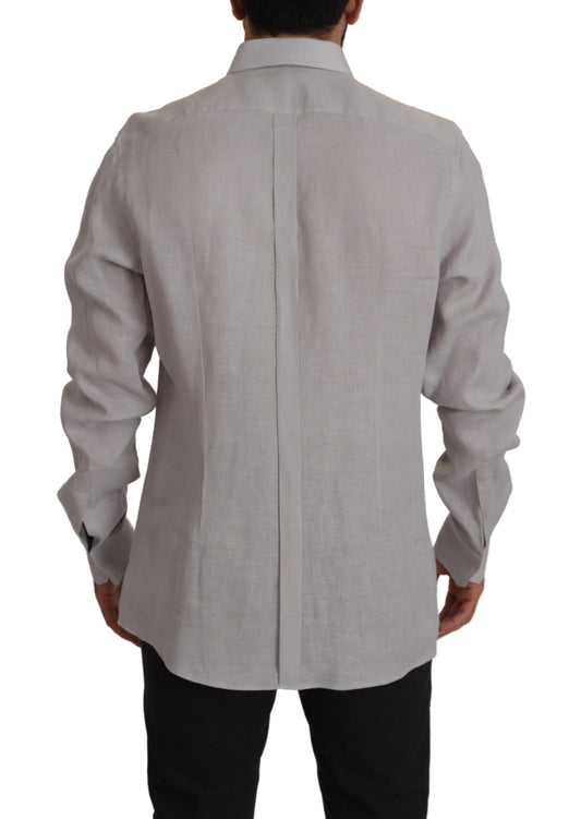 Elegantes graues Slim Fit Leinenhemd