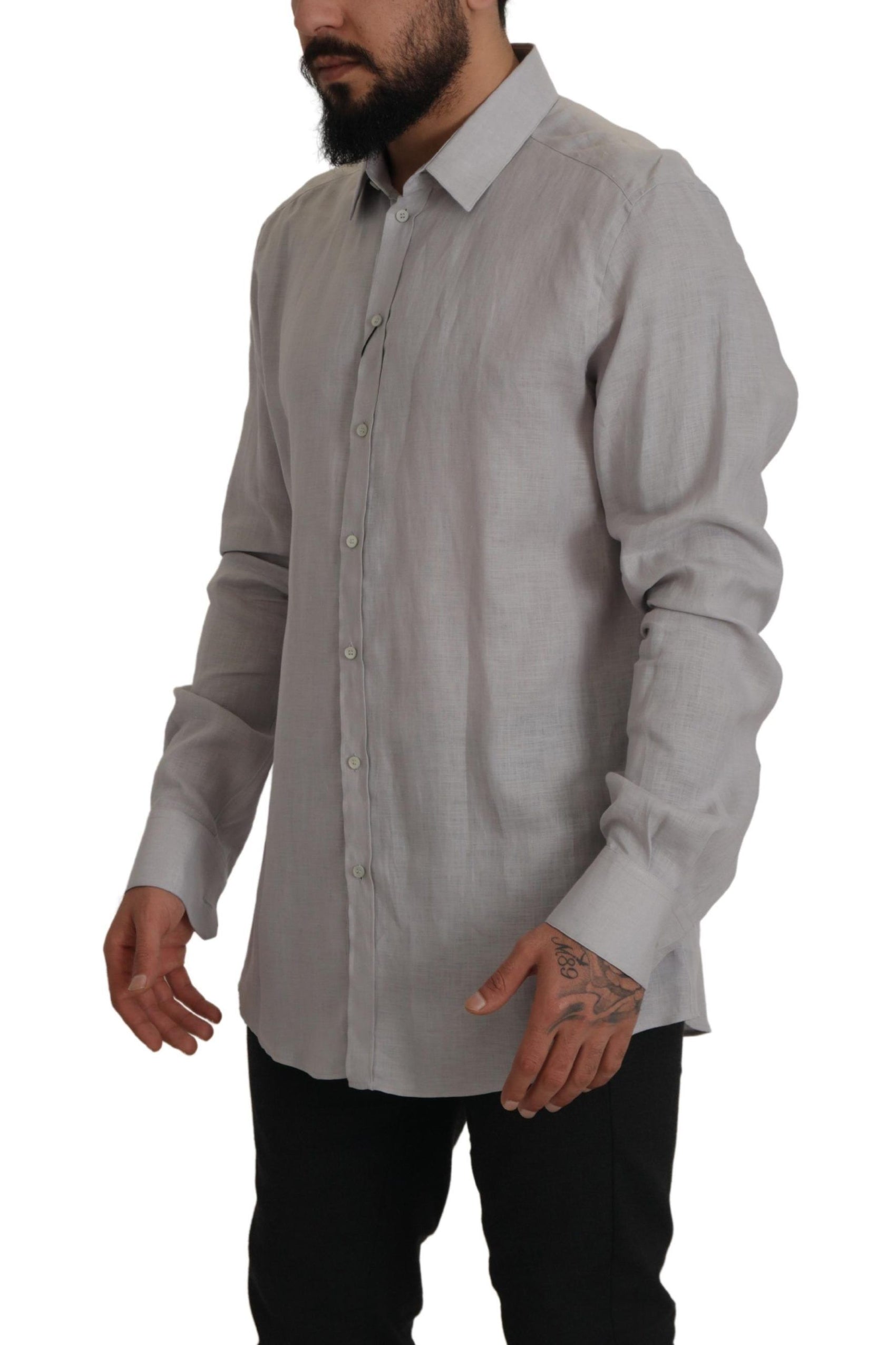 Elegante camicia in lino grigio slim fit