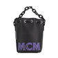 Mini Black Purple Smooth Leather Chain Shoulder Drawstring Bucket Handbag