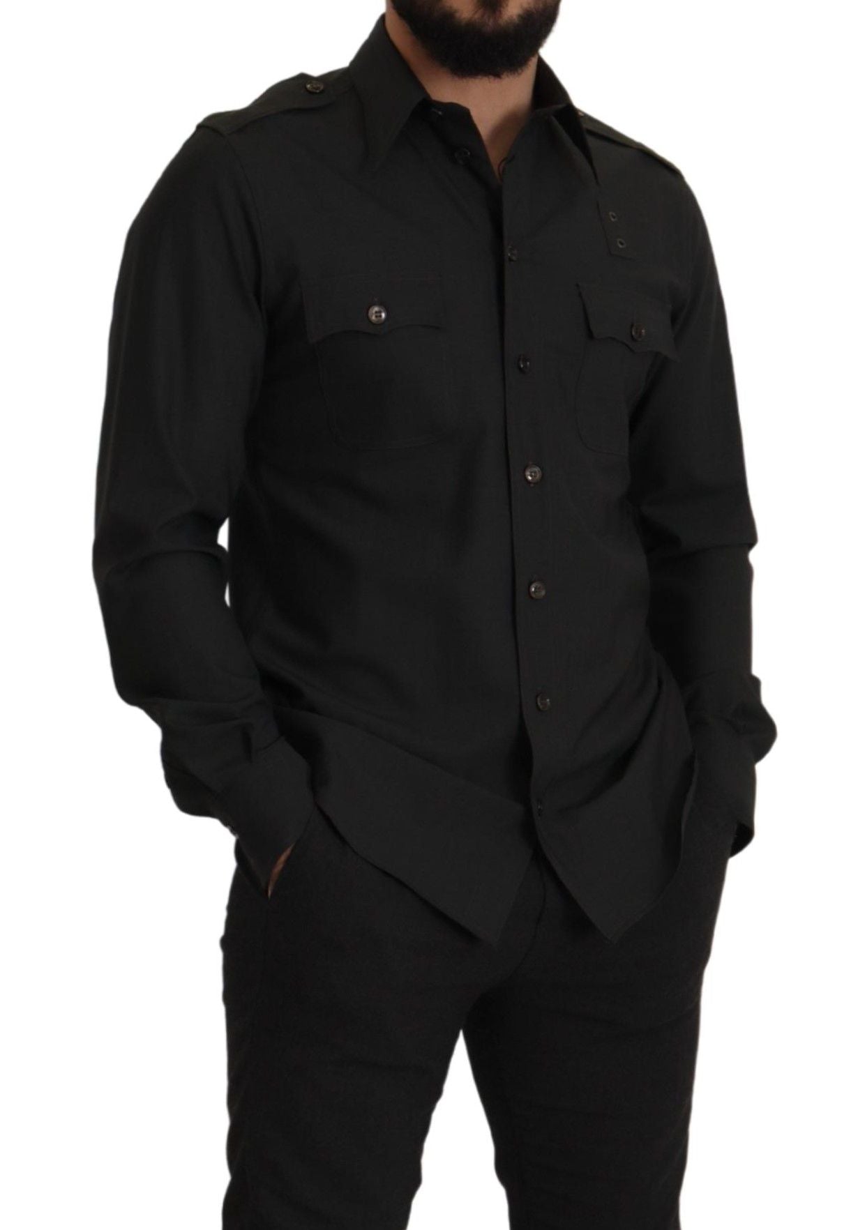 Elegantes Slim Fit Dunkelgrünes Baumwollhemd