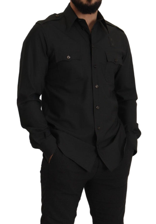 Elegantes Slim Fit Dunkelgrünes Baumwollhemd
