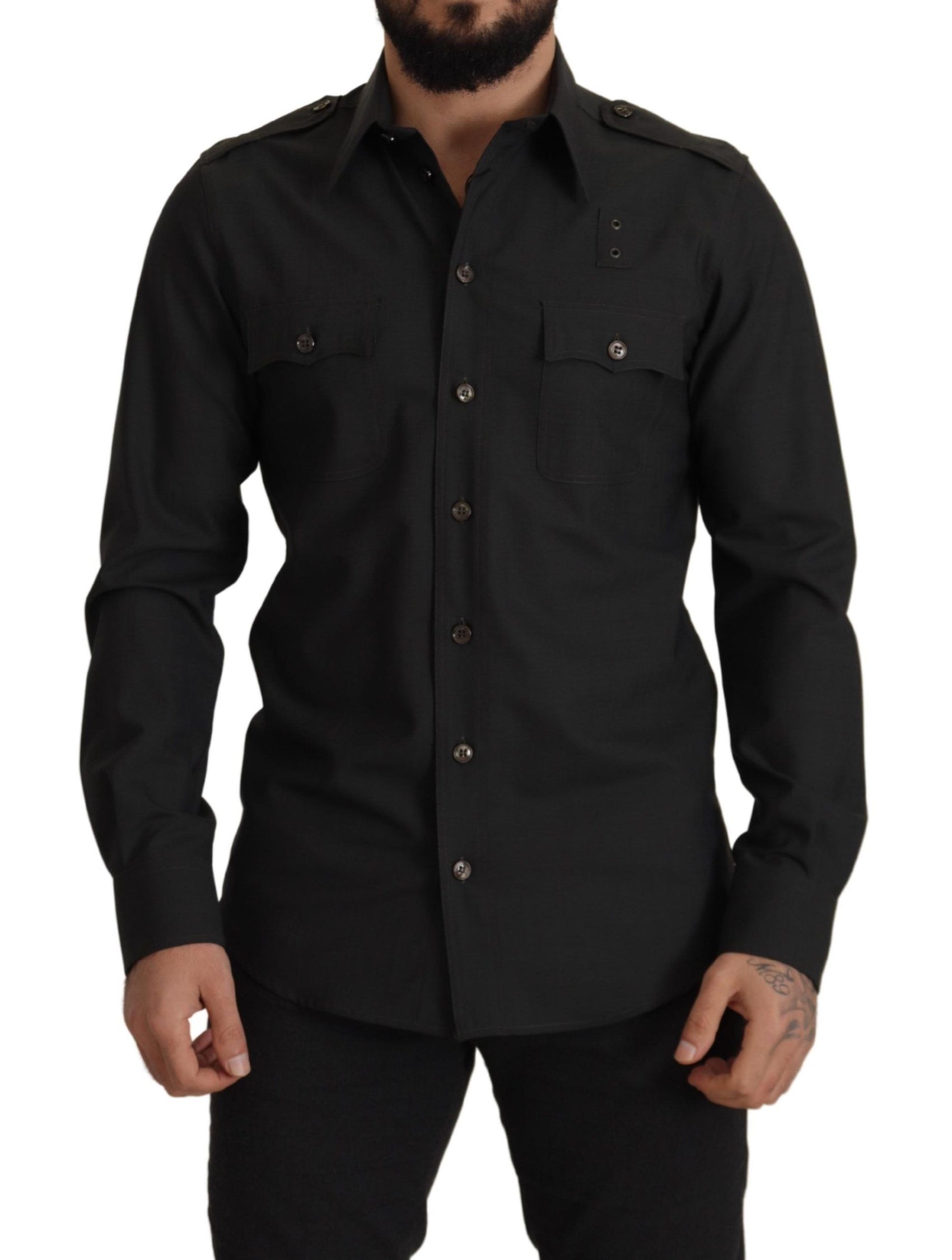 Elegantes Slim Fit Dunkelgrünes Baumwollhemd