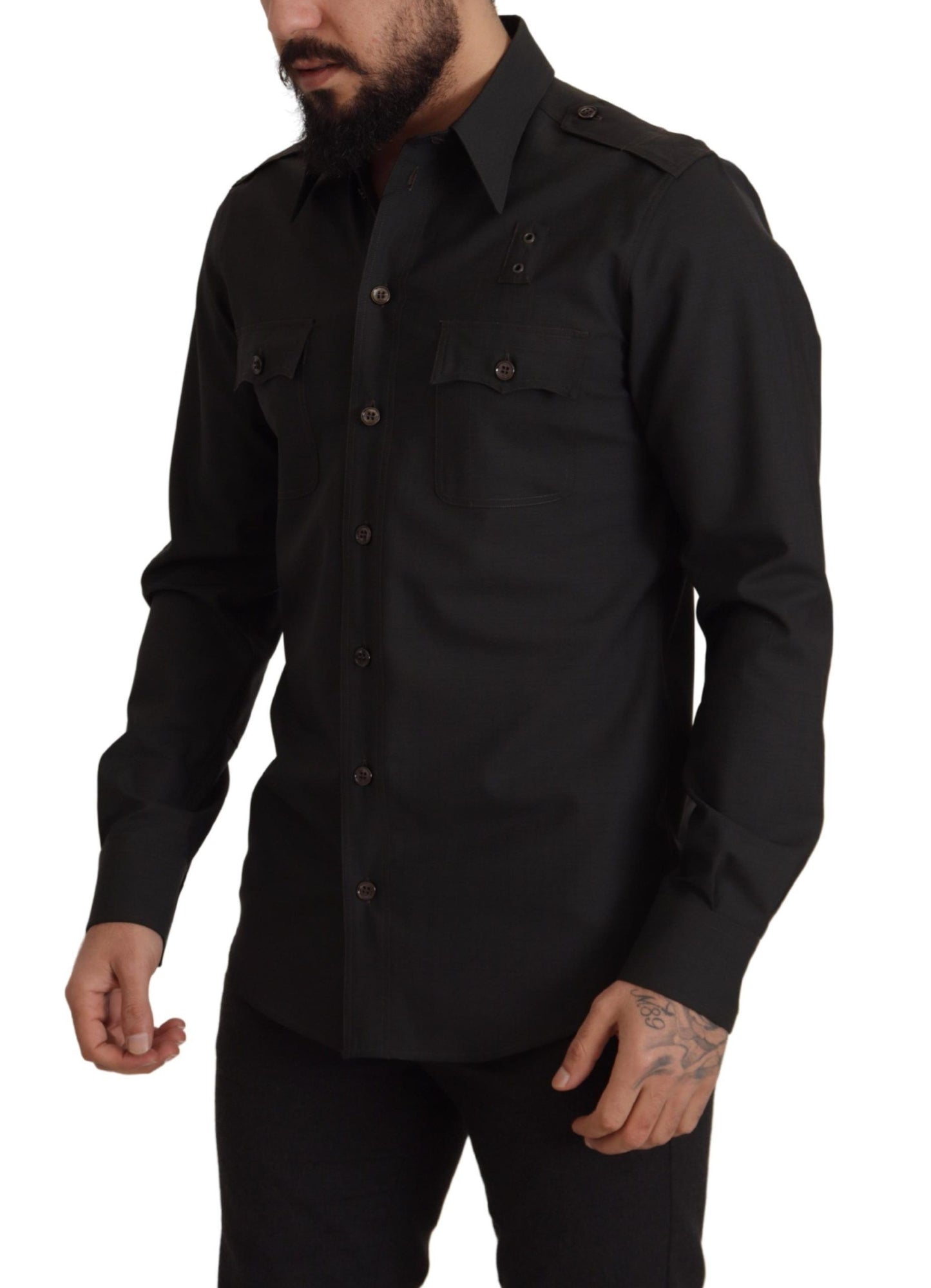 Elegantes Slim Fit Dunkelgrünes Baumwollhemd