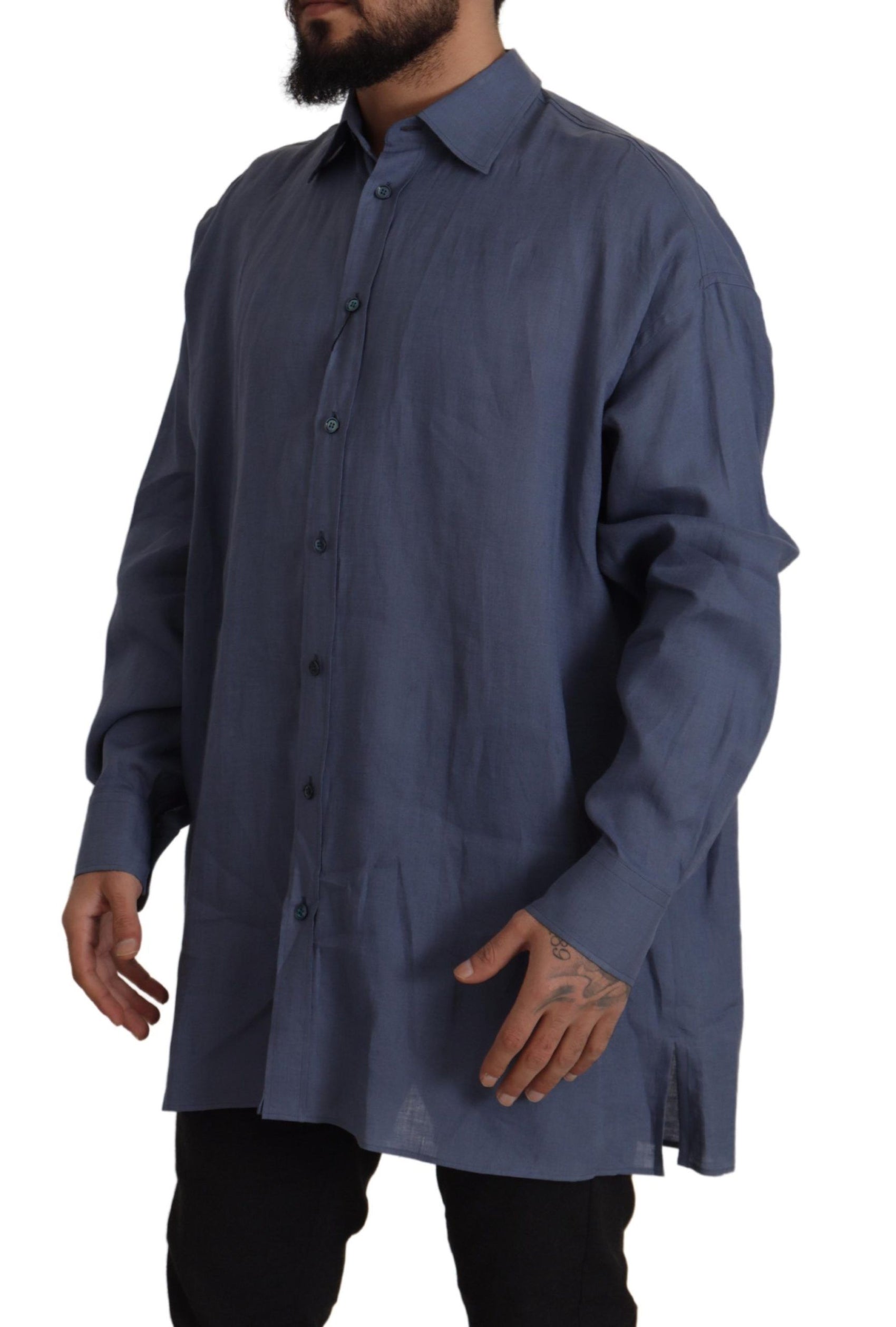 Elegante camicia in lino blu scuro