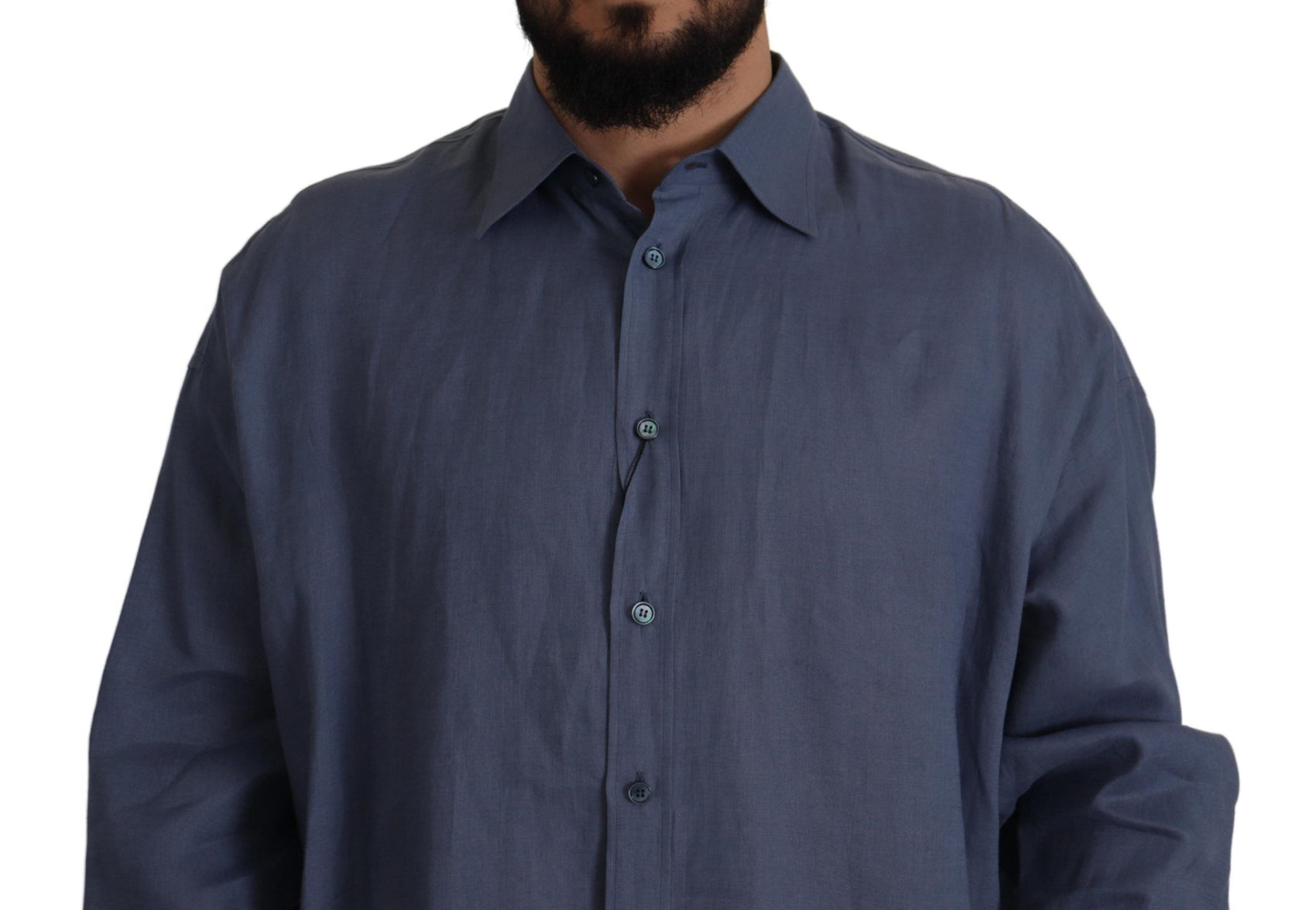 Elegante camicia in lino blu scuro