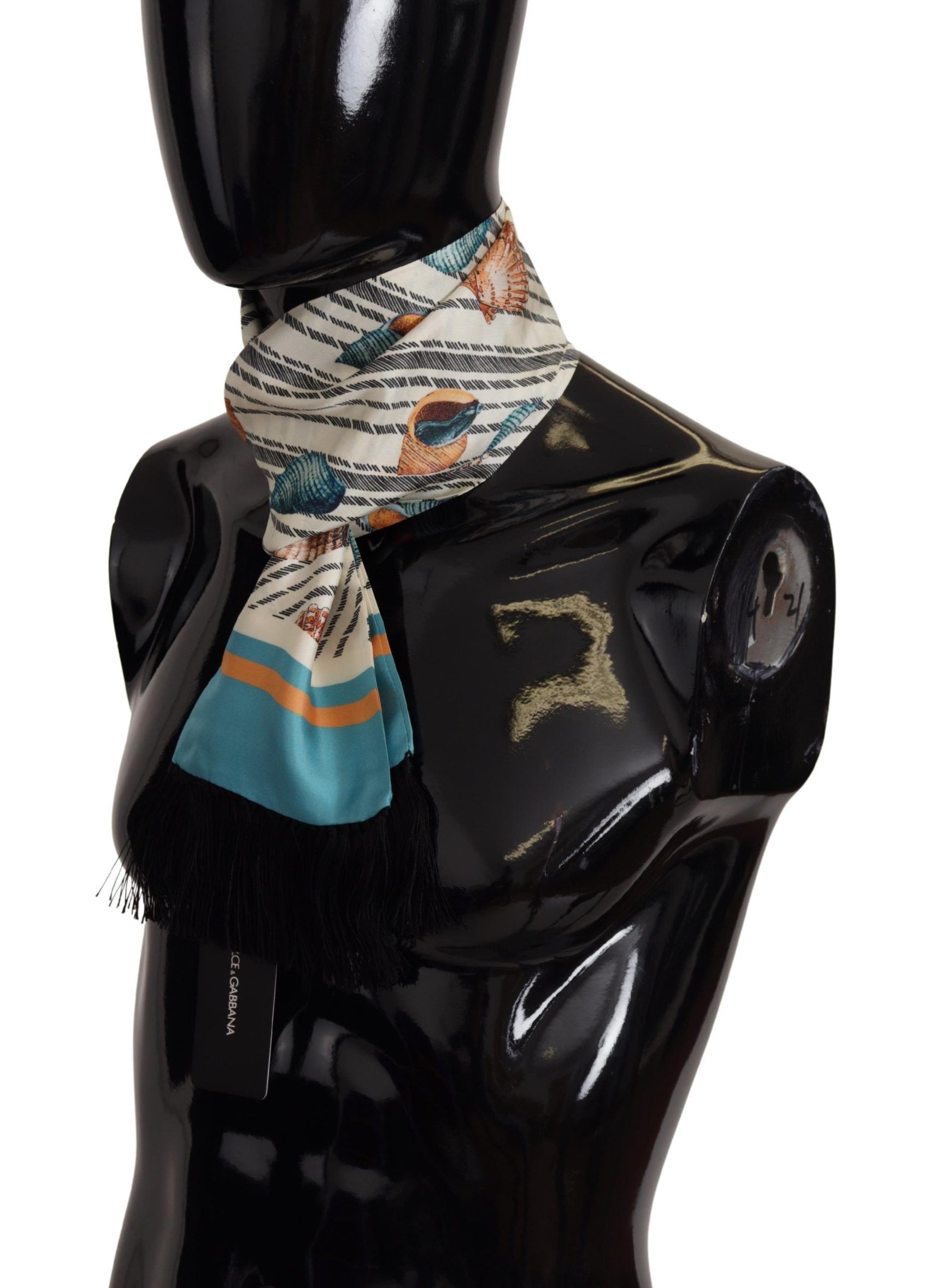 Sciarpa stampata in seta multicolore con conchiglie