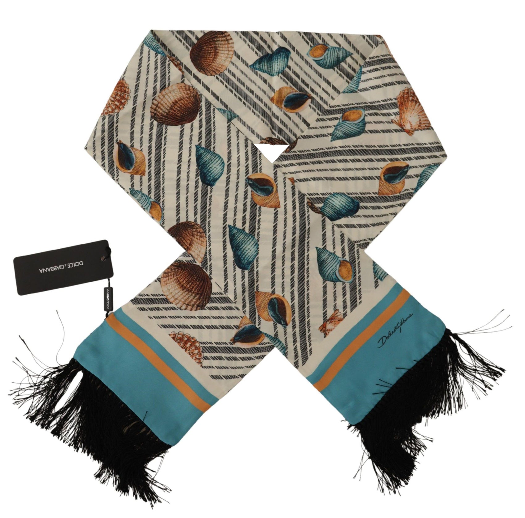 Sciarpa stampata in seta multicolore con conchiglie