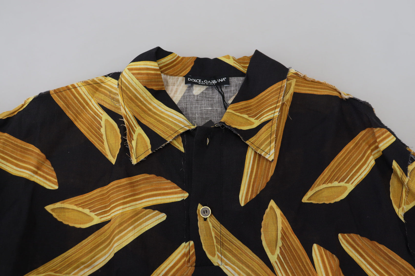 Camicia in lino nero con stampa Penne Rigate