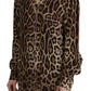 Elegante top in seta con stampa leopardata e colletto