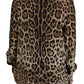 Elegante top in seta con stampa leopardata e colletto