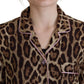 Elegante top in seta con stampa leopardata e colletto