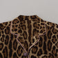 Elegante top in seta con stampa leopardata e colletto