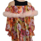 Elegante camicetta floreale in seta con spalle scoperte